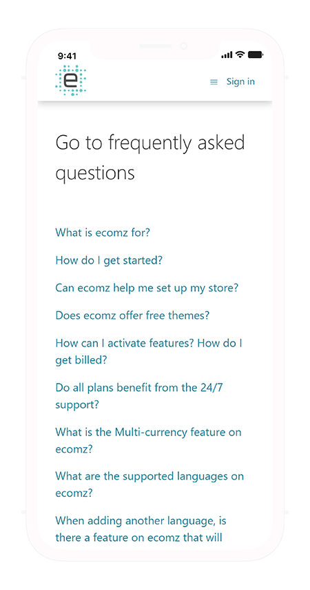 Image showcasing the homepage on mobile focusing on the FAQ section
